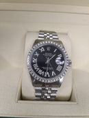 rolex datejust 36mm 2.00ct diamonds romain dial black