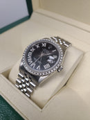 rolex datejust 36mm 2.00ct diamonds romain dial black