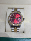 rolex datejust 36mm 2.00ct diamonds romain dial rouge