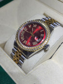 rolex datejust 36mm 2.00ct diamonds romain dial rouge