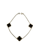 10K Gold  Small Black Mother of Pearl Clover Bracelet