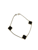 10K Gold  Small Black Mother of Pearl Clover Bracelet
