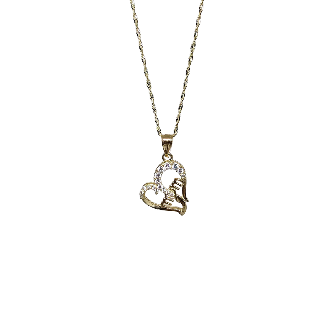 10k Gold Chain with Yellow Gold Heart  Mom Pendant New