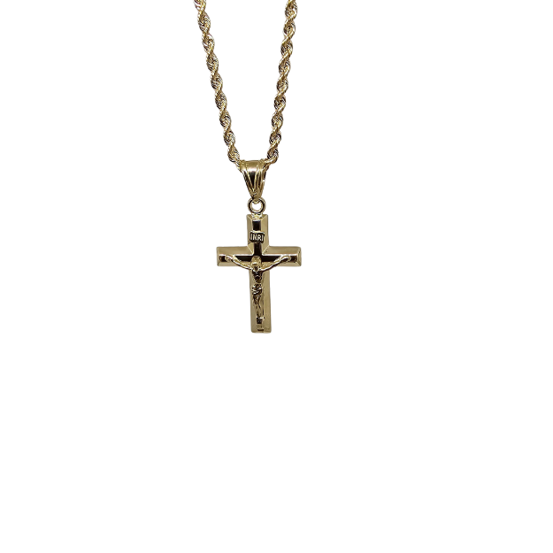 Rope Chain  10k Gold  + Cross Gold Pendant 10k