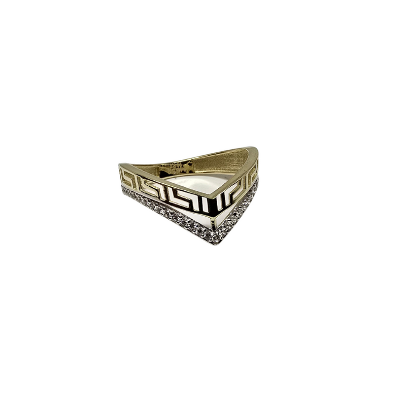 “Medusa’s Apex” – Triangle-Shaped Two-Tone 10K Gold Greek Ring with Zirconia