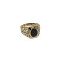 Crimson Flame: 10K Yellow Gold Ring with Synthetic Black Sapphire