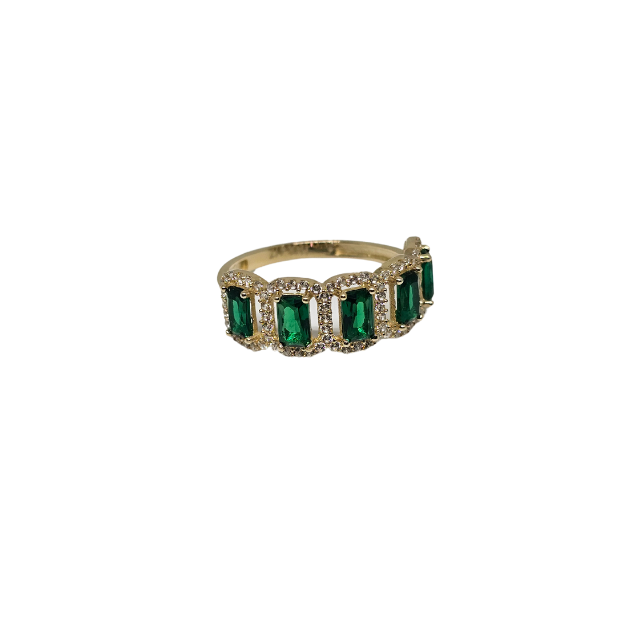 10k Gold green stone design Women Ring New