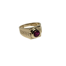 Crimson Command: 10K Yellow Gold Men’s Ring with Synthetic Red Sapphire