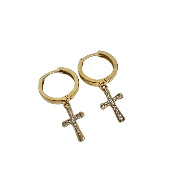 10k Huggies Cross Earring Yellow Gold