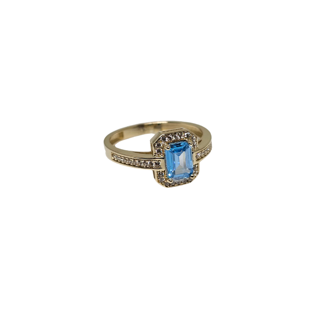 10k Gold Aqua stone design Women Ring New