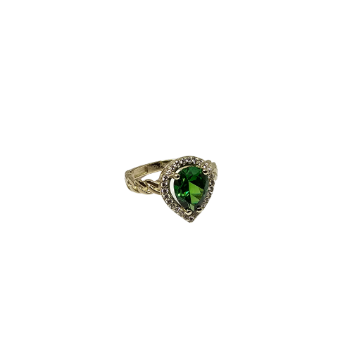 bague poire pierre verte en or 10k