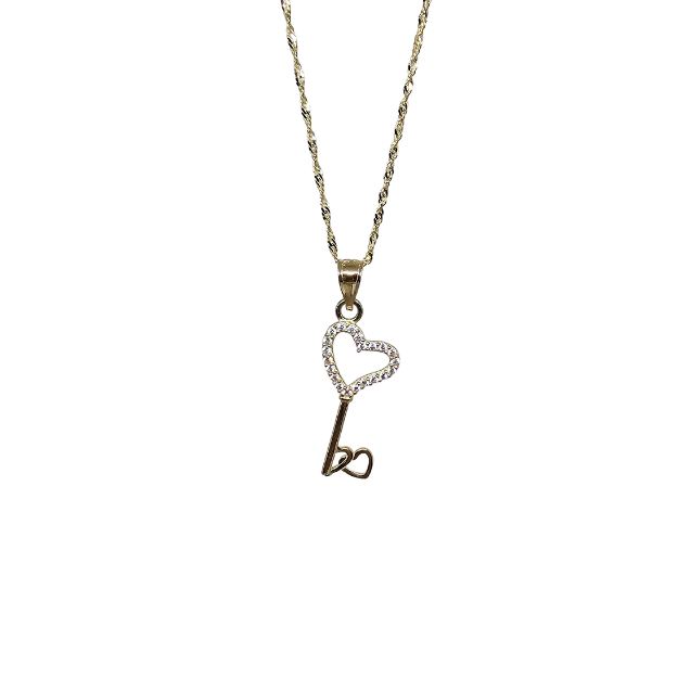 10k Gold Chain with Yellow Gold Key of Love pendant New