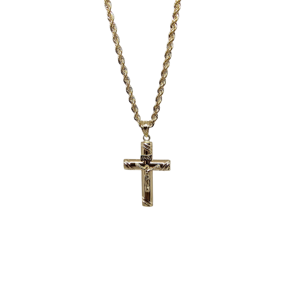 10K Gold  Rope Chain +10K Gold Cross