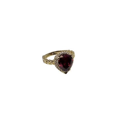 bague poire pierre rouge en or en 10k