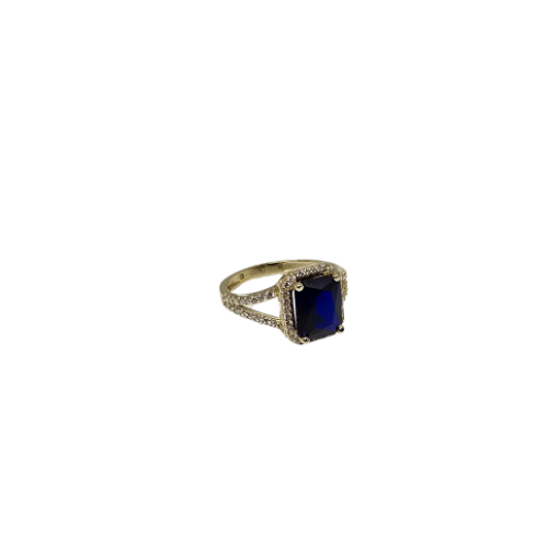 Bague carrée en or 10k avec pierres bleues