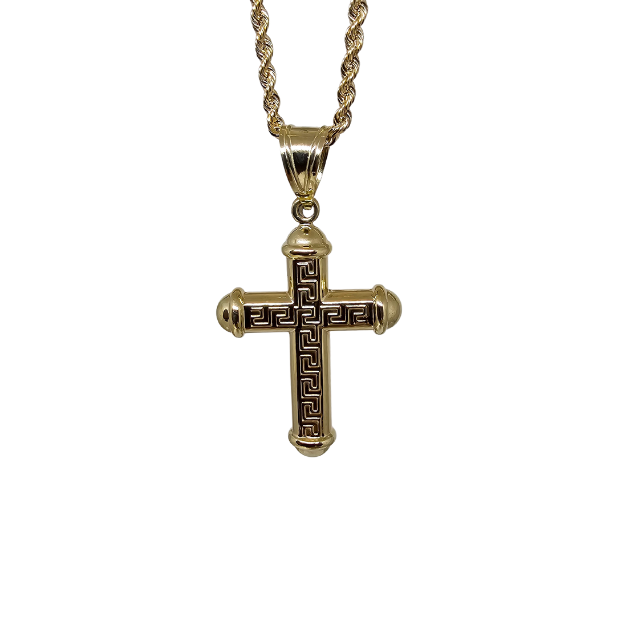 Rope Chain  10K Gold  + 10K  Gold Cross Pendant