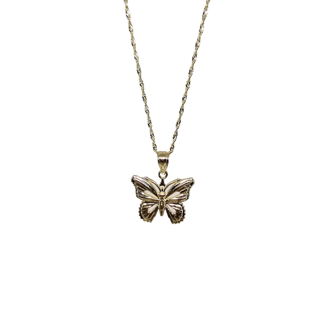 10k Gold Chain with Yellow Gold Butterfly pendant New