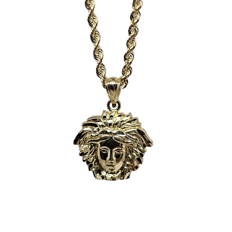 10K Yellow Gold Head Charm Pendant With Matching 10K Rope Chain – 24" Unisex