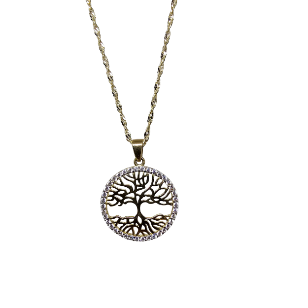 10k Gold Chain with Yellow Gold Tree of life pendant New