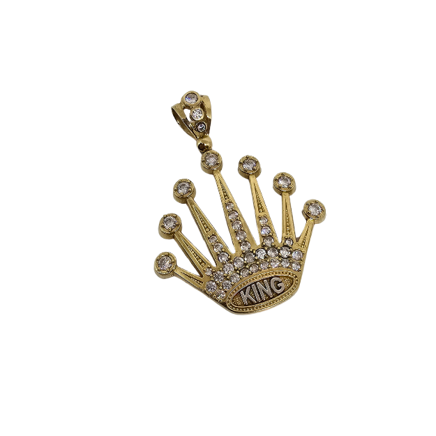 10K Gold King Crown Pendant New