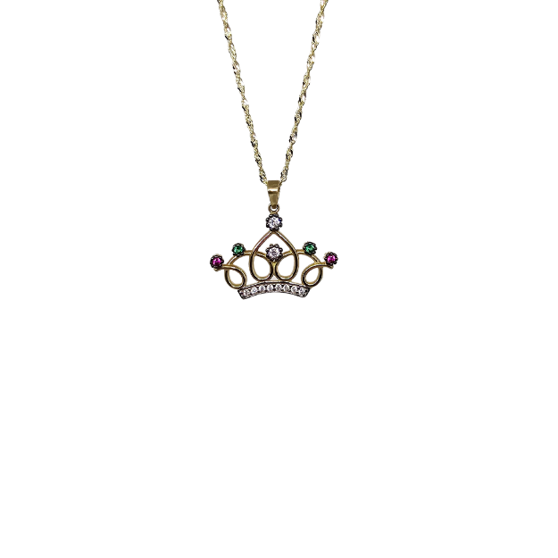 10k Gold Chain with Yellow Gold Crown  pendant New