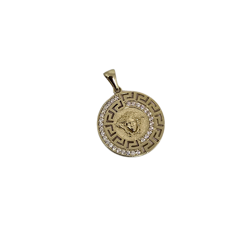 Greek Design Head Pendant with Zirconia Stones in Yellow Gold DREY-012