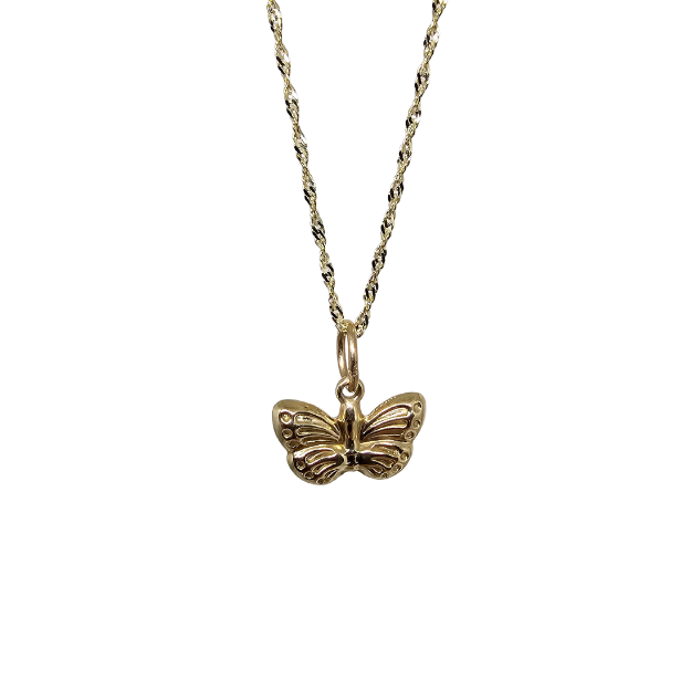 10k Gold Chain with Yellow Gold Butterfly Pendant New