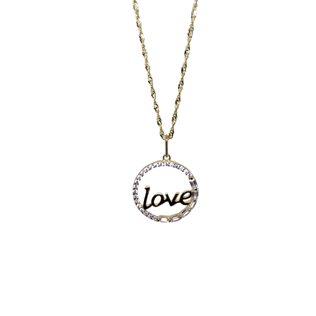 10k Gold Chain with Yellow Gold Love  pendant New