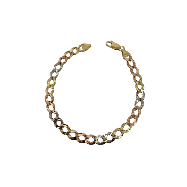 10K 6mm Curb Bracelet 3 tones Gold MBS-1079