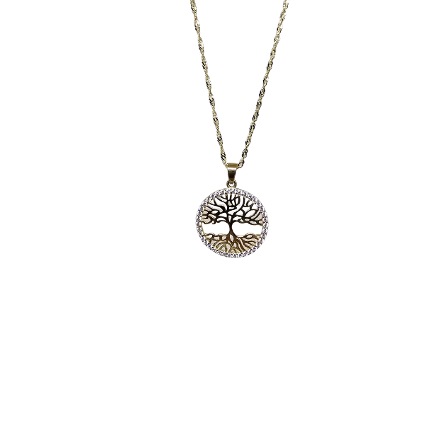 10k Gold Chain with Yellow Gold Tree of life pendant New