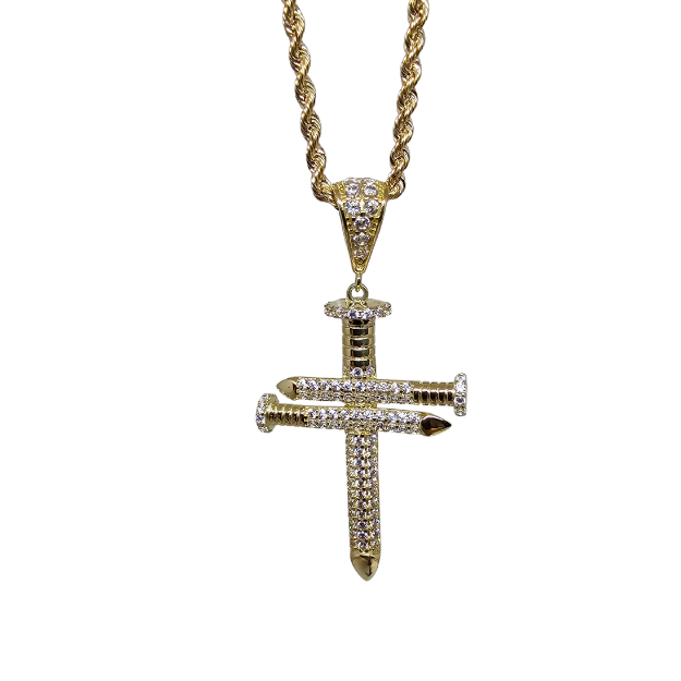 10K Gold  Rope Chain +10K Gold Cross Nail