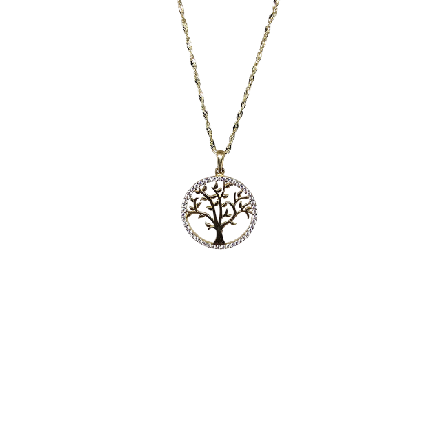 10k Gold Chain with Yellow Gold Tree of life pendant New