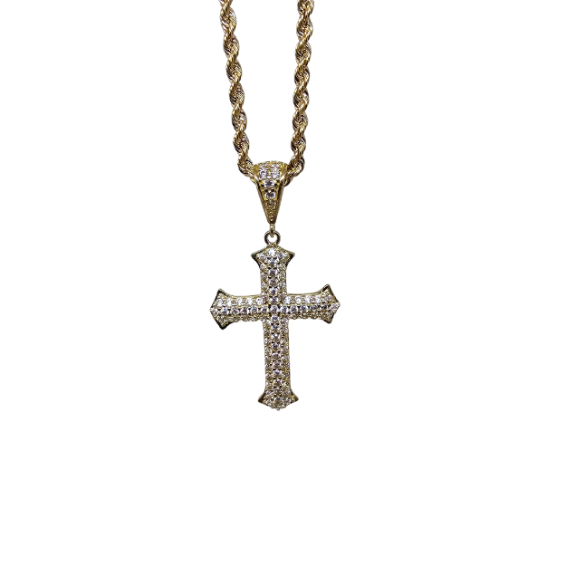 10K Gold  Rope Chain +10K Gold Cross