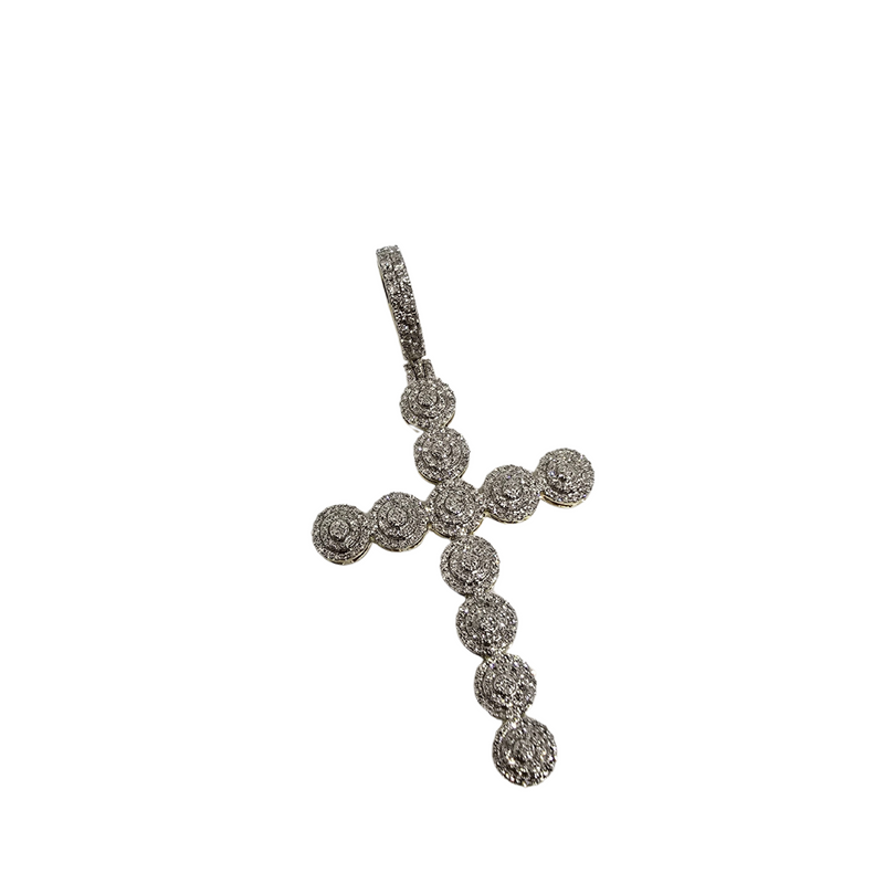 Elégant pendentif croix en or blanc 10K avec 1,50 CT de diamants naturels