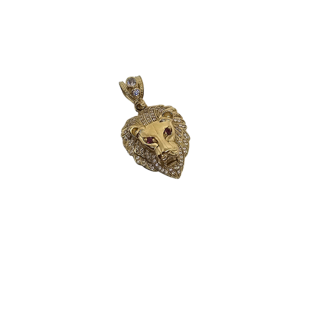 10k Gold Red Eyes Lion  Pendant