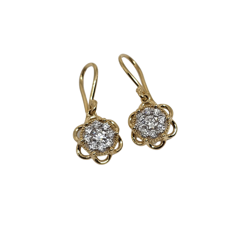10k Flower Finest Earrings 1.06ct VS Diamonds