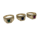 Regal Choice: 10K Yellow Gold Men’s Ring with Synthetic Sapphire in Green, Blue, or Red