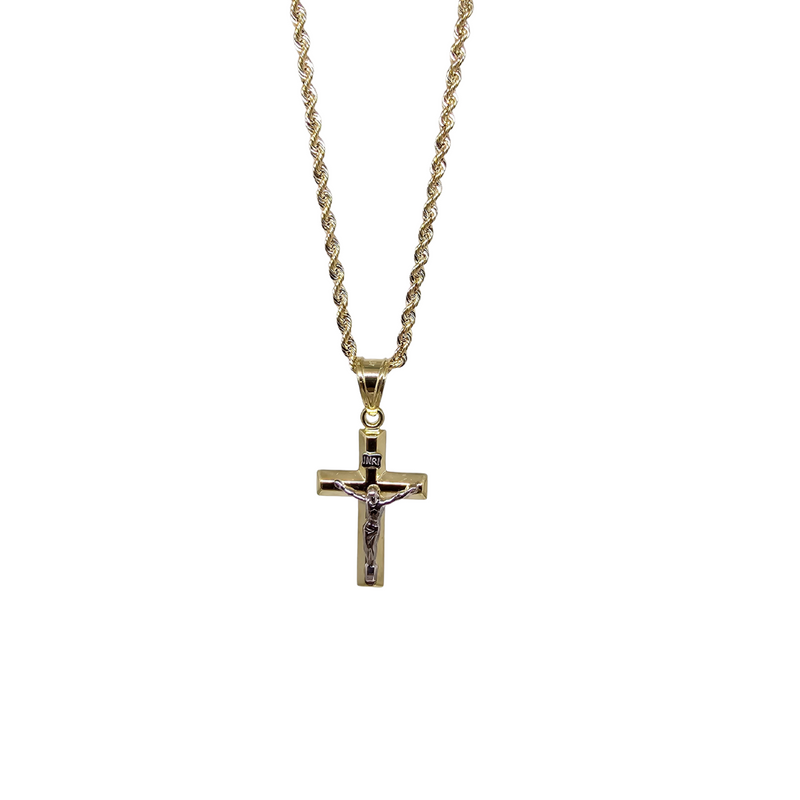 10K Gold  Rope Chain +10K Gold Cross  jesus 2 tons