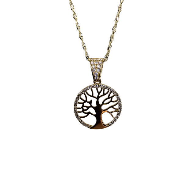 10k Gold Chain with Yellow Gold Tree of life pendant New