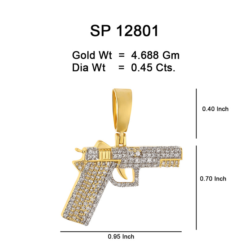 10k  Gold 0.45ct Diamond Pendant Gun