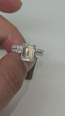 Beautiful Emerald shape 4.02CT Lab Diamond Engagement Rings in 14K White Gold