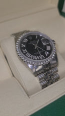 rolex datejust 36mm 2.00ct diamonds romain dial black