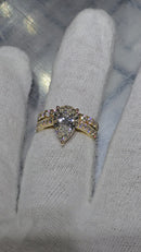 Bague de fiançailles en or jaune 14k 3.12ct poire vs diamant lab