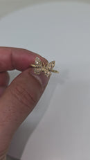 Bague papillon en or jaune 14K avec 0,25ct de diamants naturels