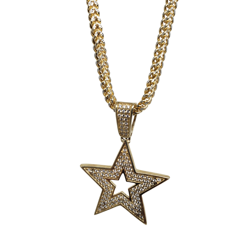 Chaîne Franco 10k taille diamant avec pendentif double étoile