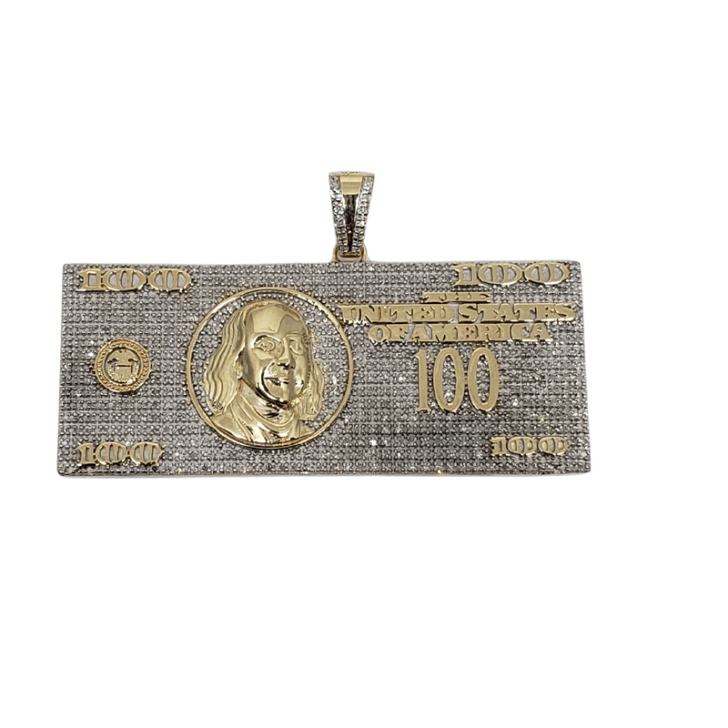 billet 100$ americain 1.00ct de diamants en or jaune 10k 