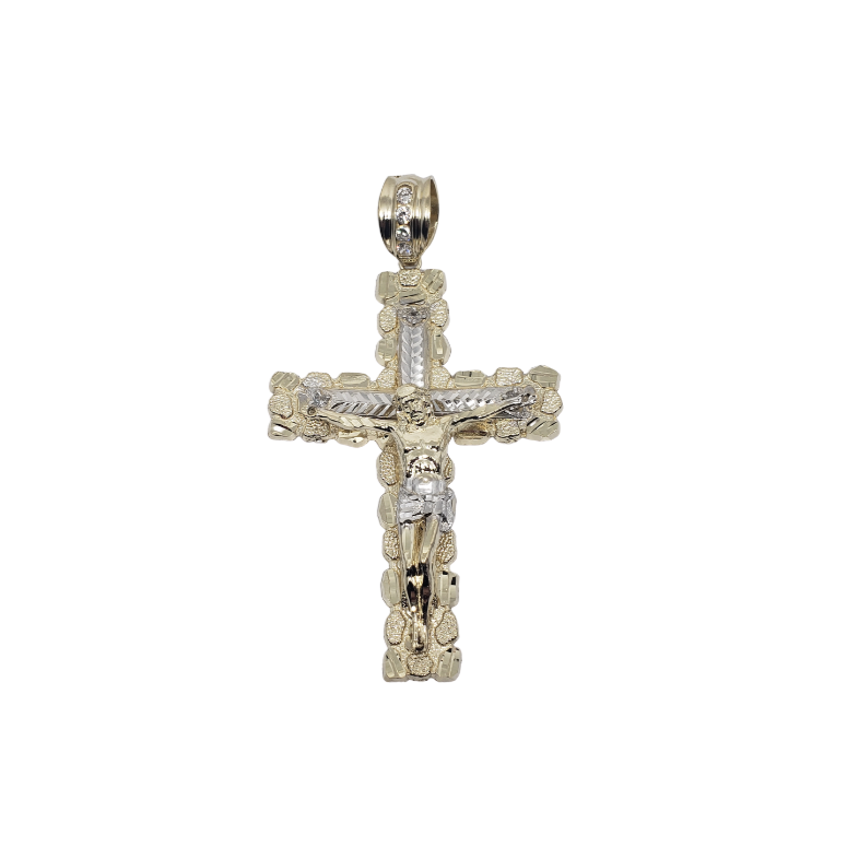 Nuggo Cross Pendant with Jesus in 10K Gold LA109