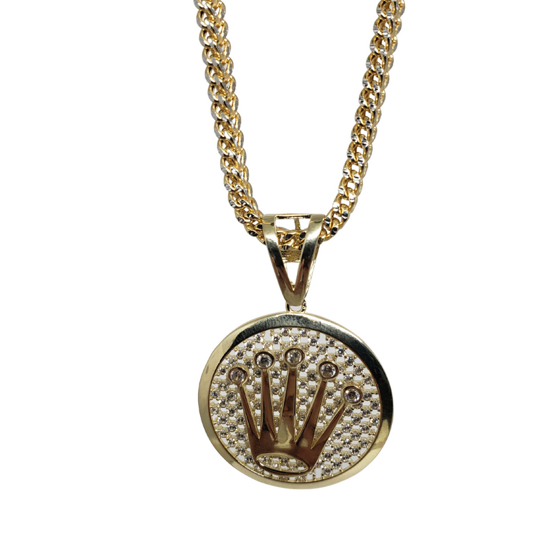 10k Diamond Cut Franco Chain With Round Rolly Pendant