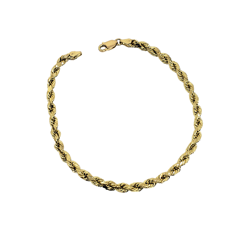 10k 4mm  Diamond Cut Rope Chain Bracelet