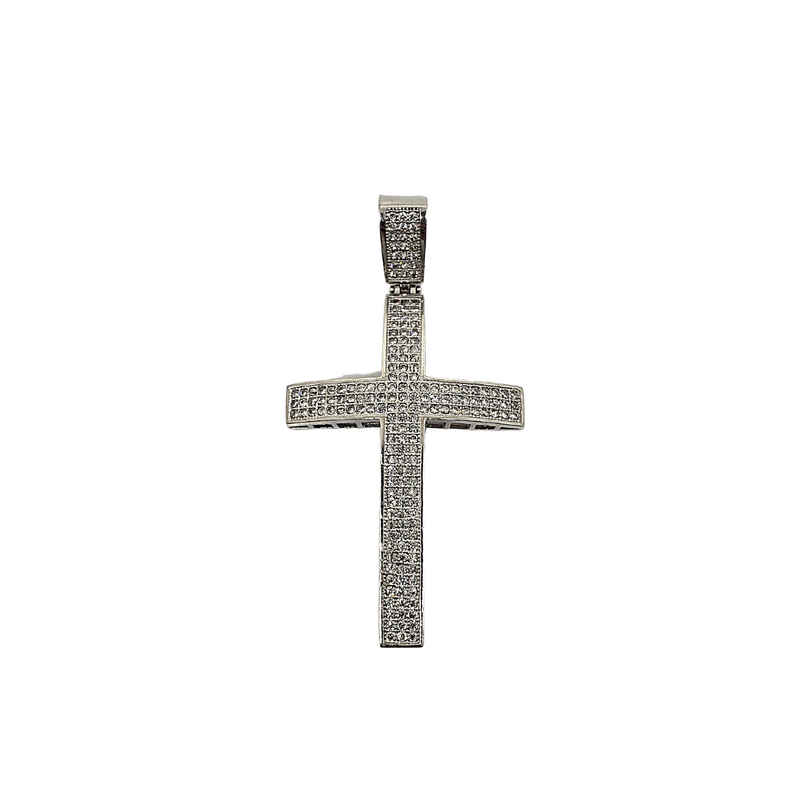 10k White Gold Curve Cross Pendant with stones